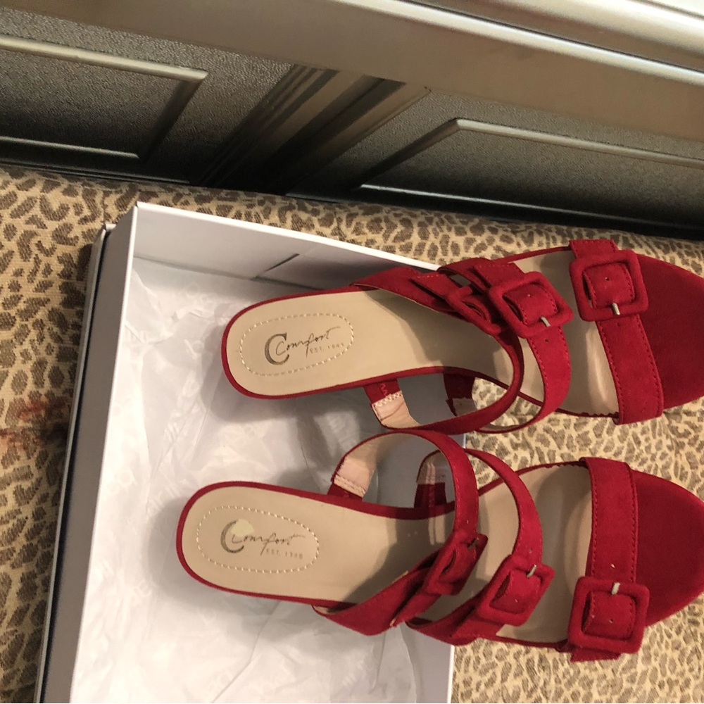 Comfort Plus Red Buckle Slide Mules